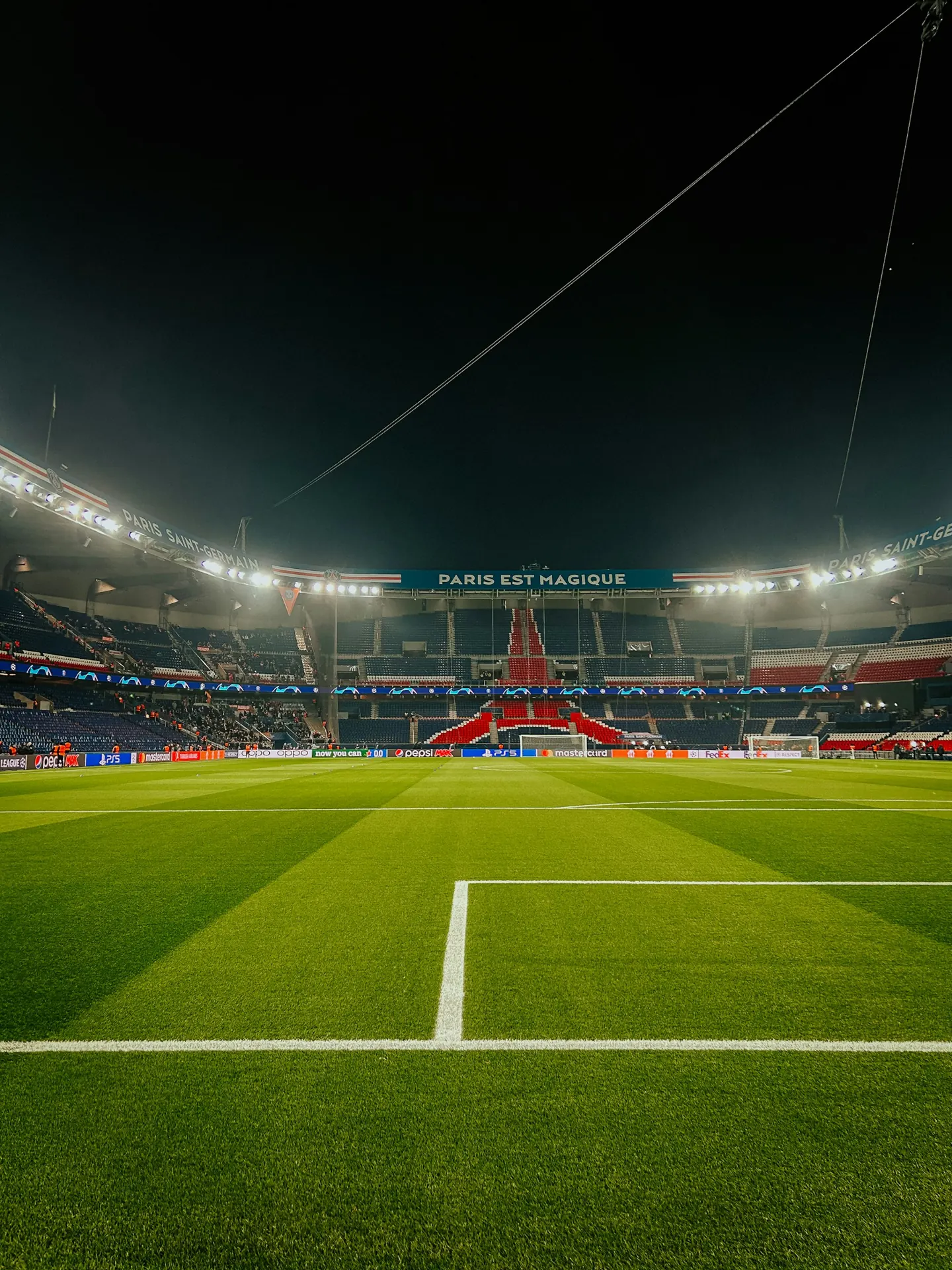 Parc des Princes football stadium at night
